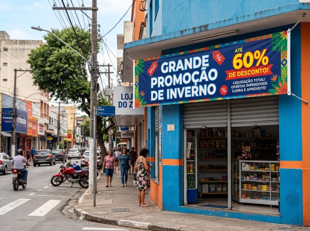Lona impressa na fachada de uma loja