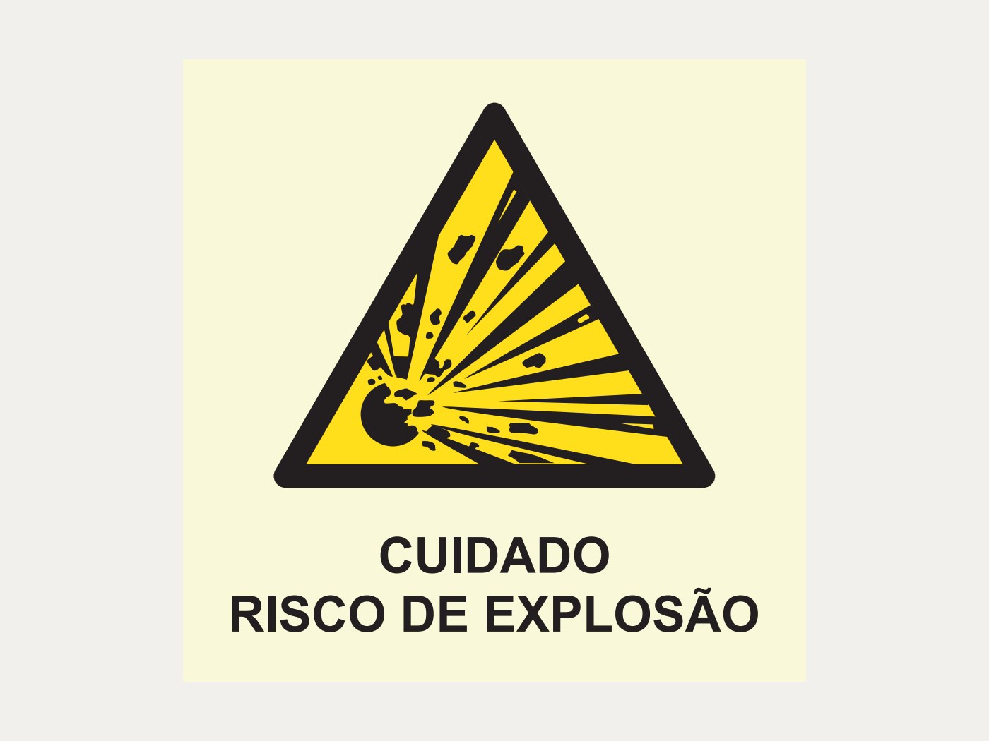 Placa A3 – Cuidado, risco de explosão, 20 x 20 cm