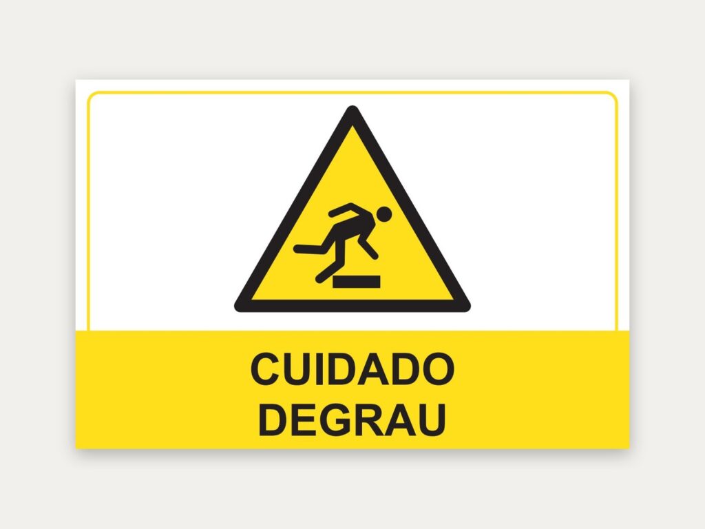 Placa Cuidado, degrau, 30 x 20 cm
