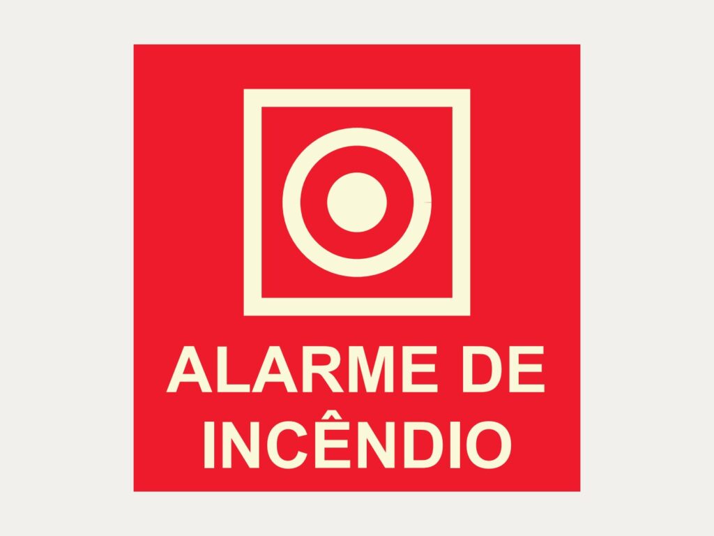 Placa E2 – Acionador manual de alarme de incêndio, 15 x 15 cm