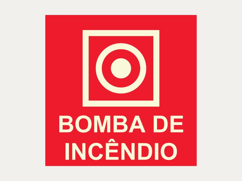Placa E3 – Acionador manual da bomba de incêndio, 15 x 15 cm