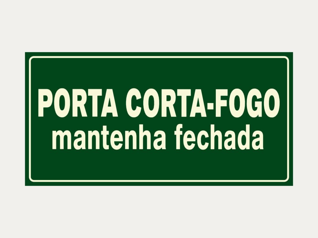 Placa fotoluminescente M4 – Porta corta-fogo, mantenha fechada, 10 x 20 cm