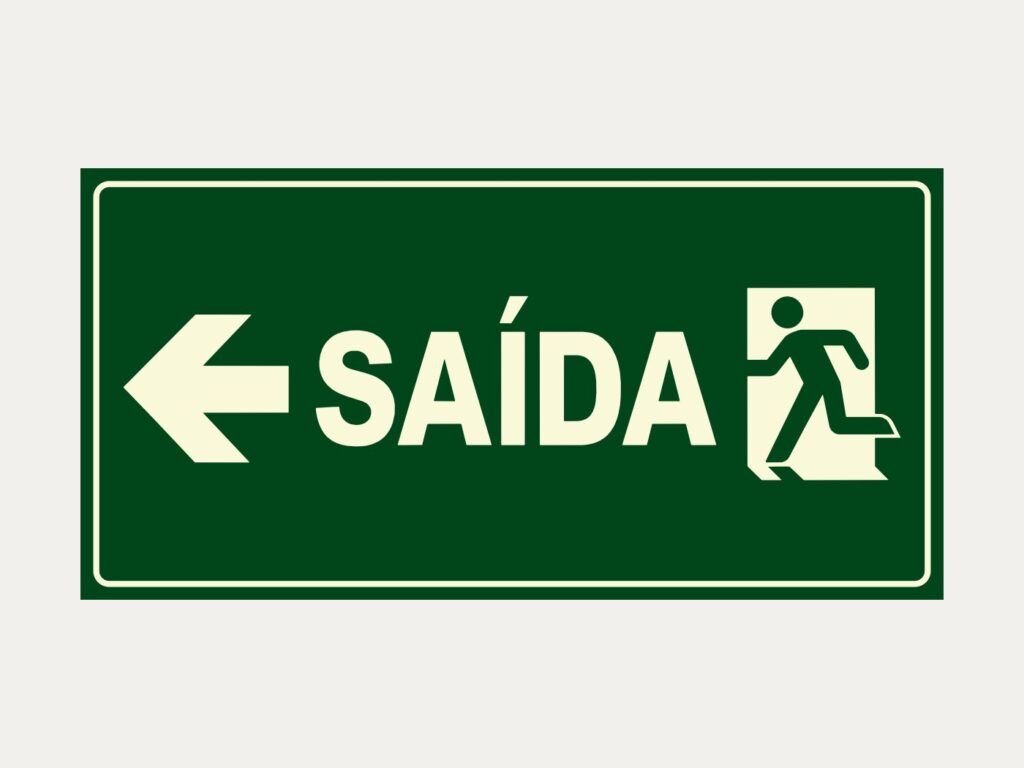 Placa fotoluminescente S13 – Saída com seta à esquerda, 10 x 20 cm