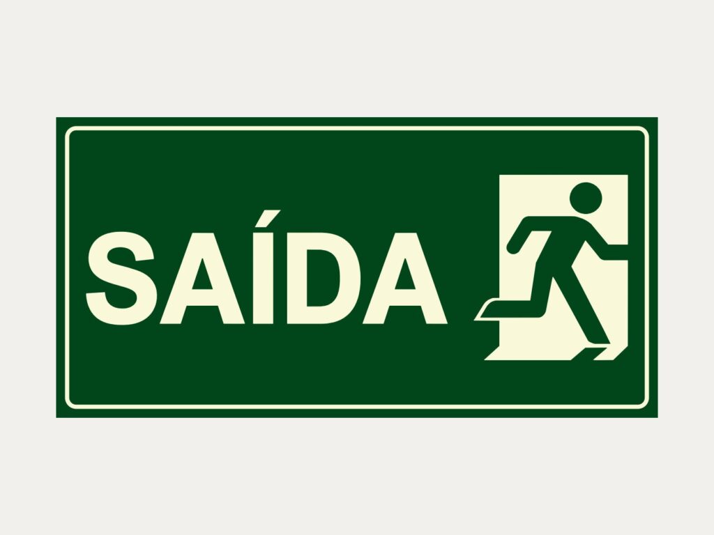 Placa fotoluminescente S14 – Saída com pictograma, 10 x 20 cm