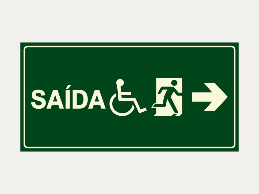 Placa fotoluminescente S16 – Saída acessível com mensagem, 10 x 20 cm