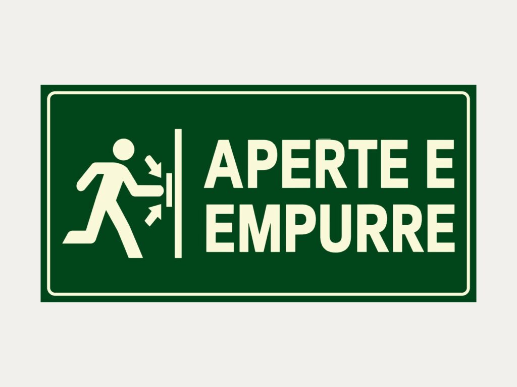 Placa fotoluminescente S18 – Aperte e empurre, 10 x 20 cm