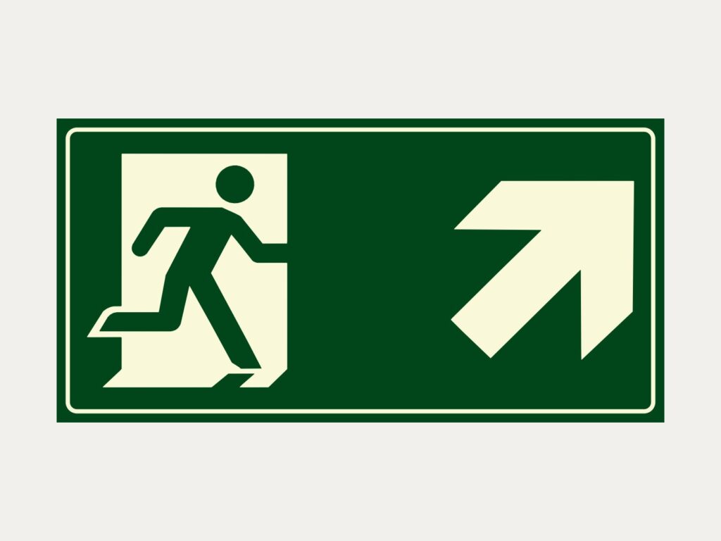 Placa fotoluminescente S4 – Saída na diagonal, para cima à direita, 10 x 20 cm