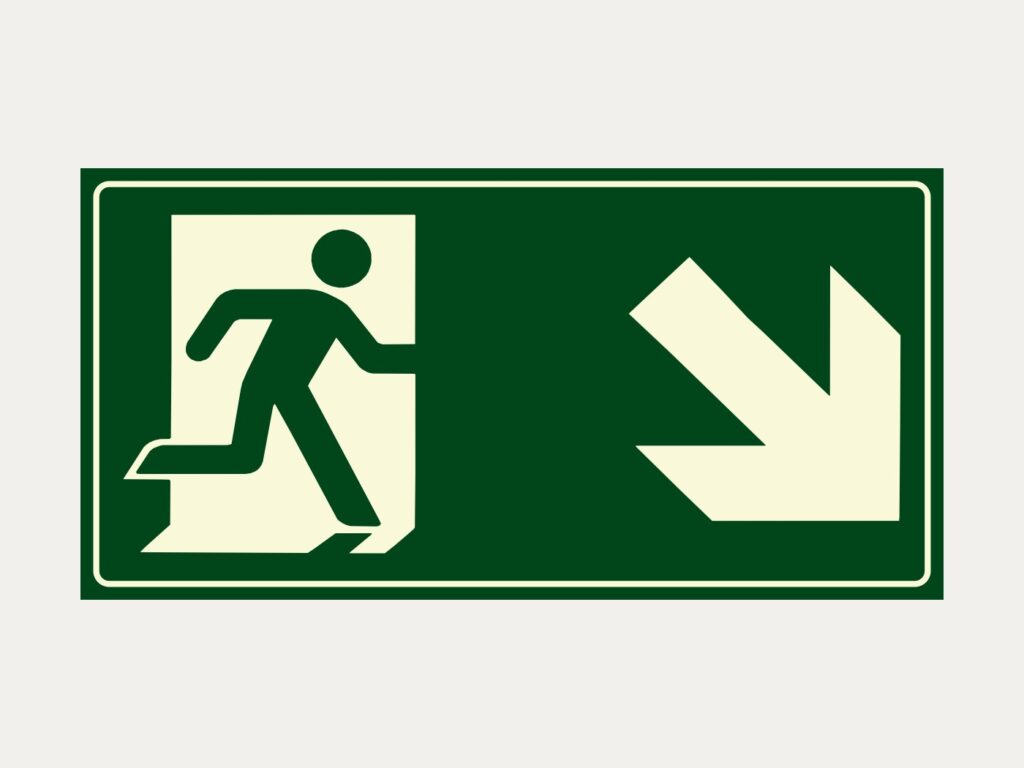 Placa fotoluminescente S6 – Saída na diagonal, para baixo à direita, 10 x 20 cm