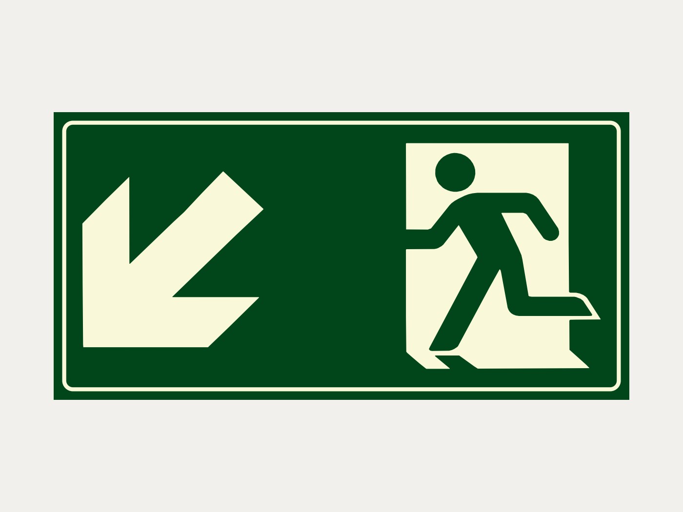 Placa fotoluminescente S7 – Saída na diagonal, para baixo à esquerda, 10 x 20 cm