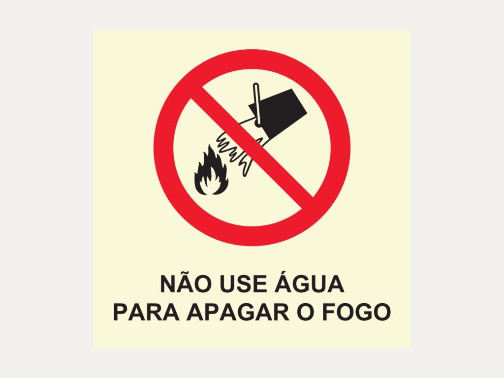 Placa P3 – Proibido usar água para apagar o fogo, 20 x 20 cm